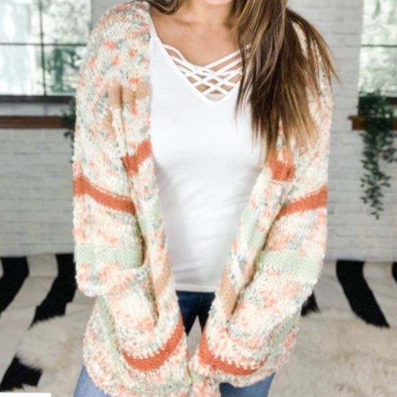 Women's Sweater DOUBLESTRANDED STRIPE CARDIGAN NWT - Picture 2 of 4